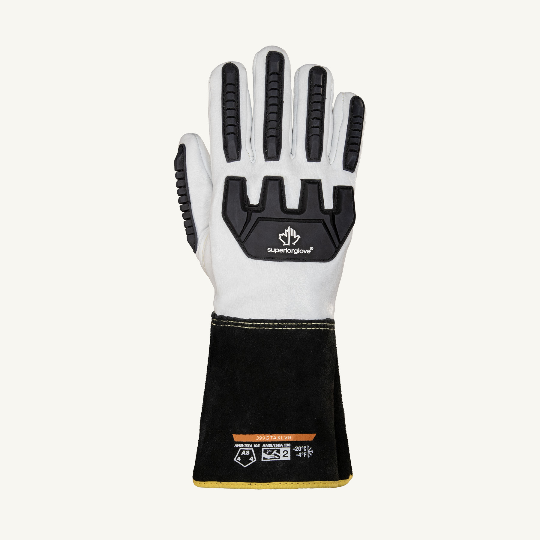Superior Glove® Endura Pro® 399GTAXLVB A8 Winter Gauntlet Impact Leather Winter Work Safety Glove - back of hand